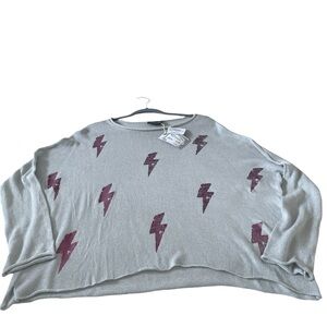 Wooden Ships Grey Metallic Lightening Bolt Oversized Crew Neck Sweater. Size: S.